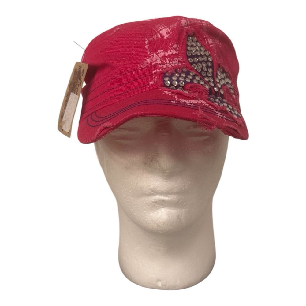 Leader Pink Sequin Glitter Fleur De Lis Trucker Baseball Cap Slide Adjustable